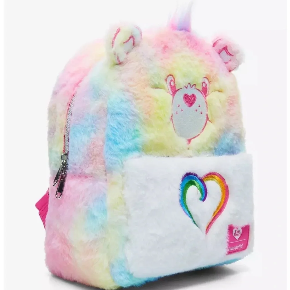 Care Bears Pastel Rainbow Fuzzy‎ Mini Backpack Loungefly Hot Topic